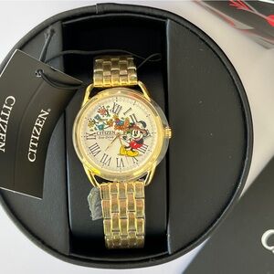Citizen Eco-Drive Ladies' Disney Mickey Mouse Flowers "Thru the Mirror" Gold NWT